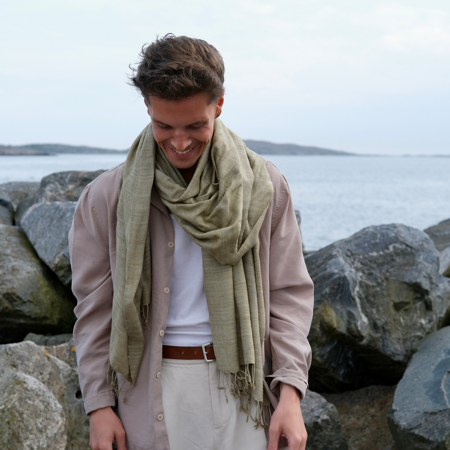 eri silk shawl olive green