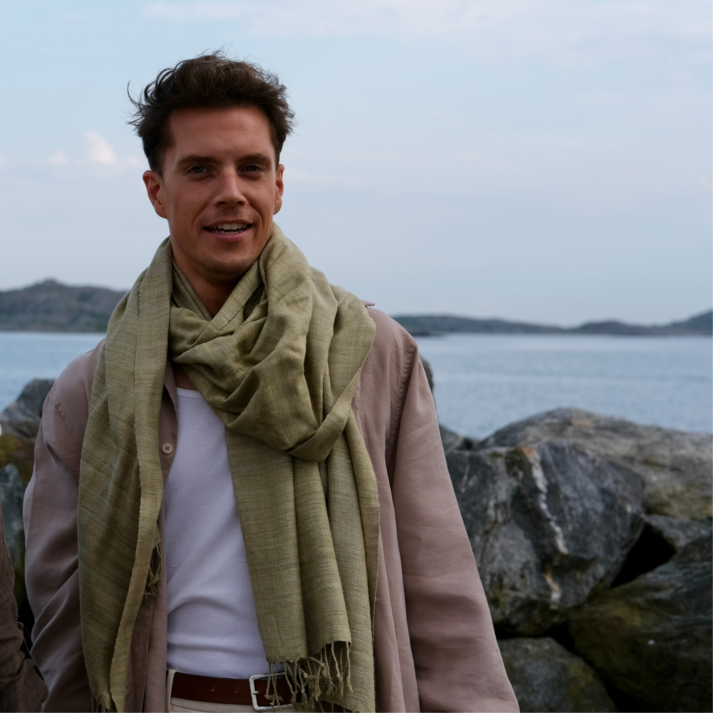 eri silk shawl olive green