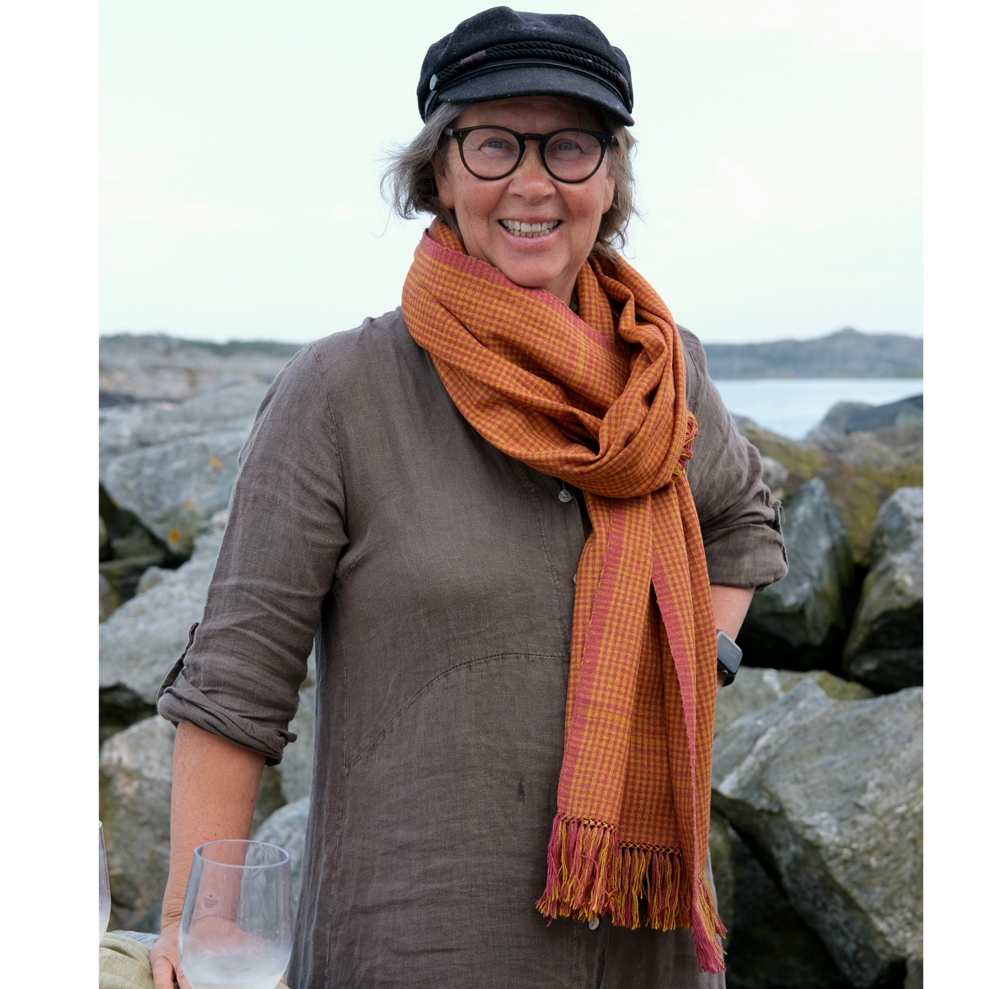 eri silk shawl red yellow check