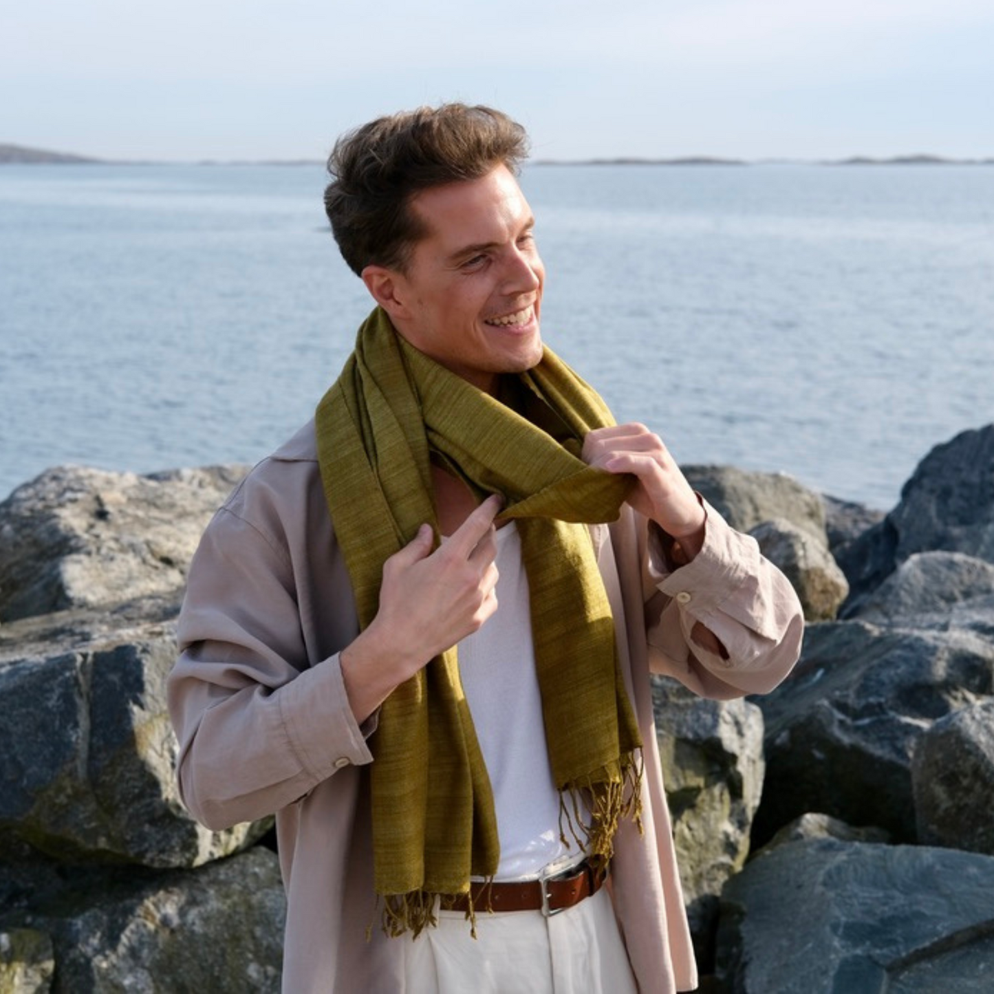 eri silk shawl yellow green