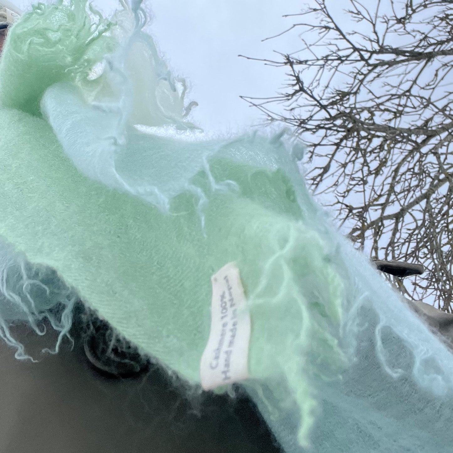 cashmere shawl light blue green fade