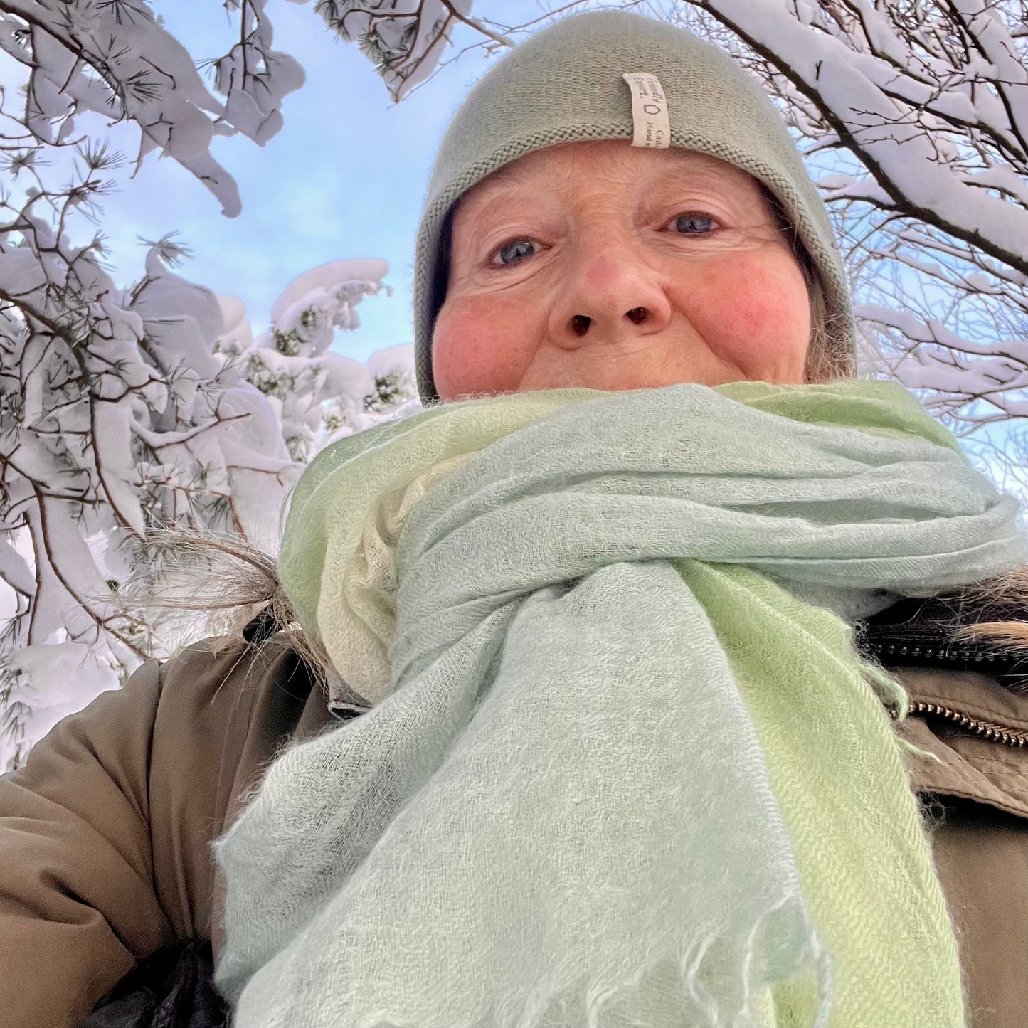 cashmere shawl light blue green fade