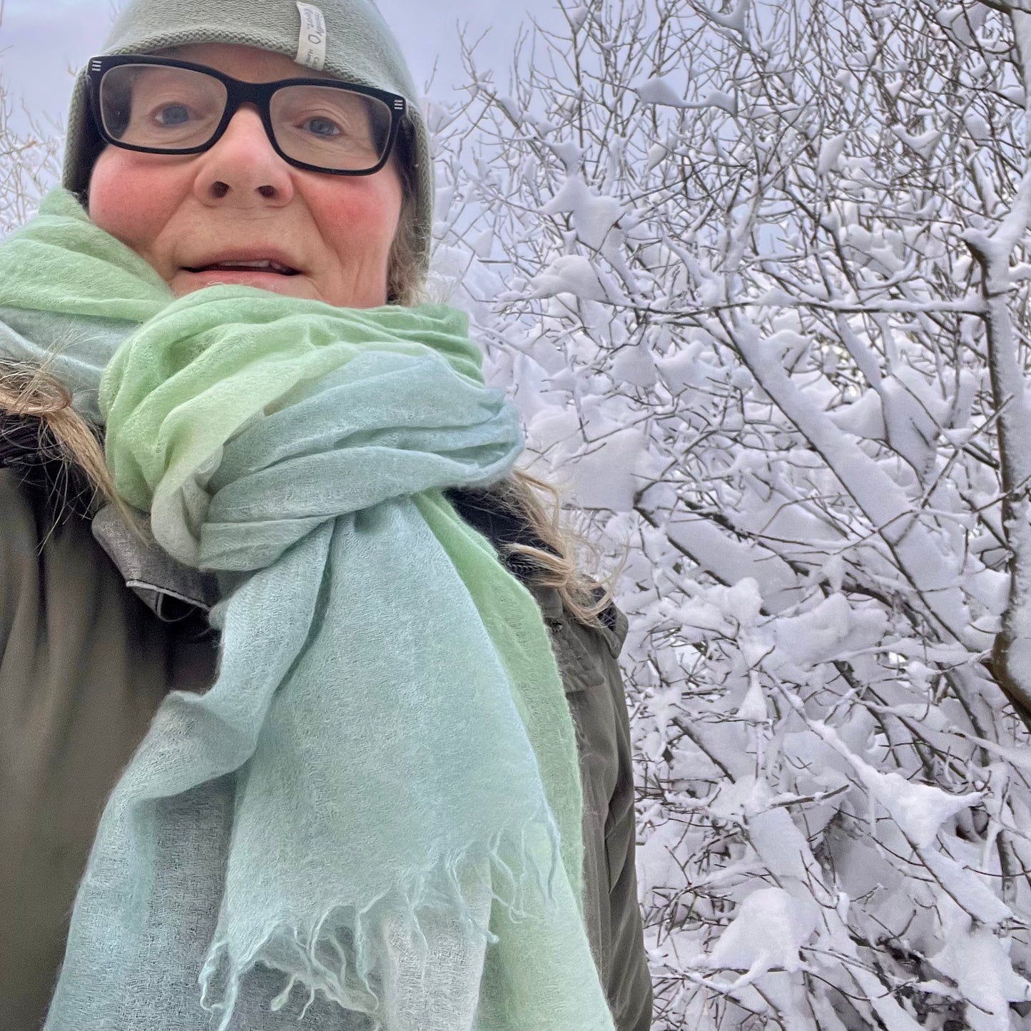 cashmere shawl light blue green fade