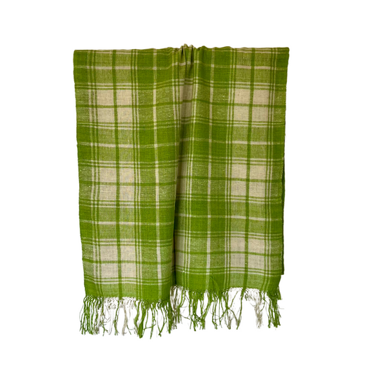 eri silk shawl lime green plaid